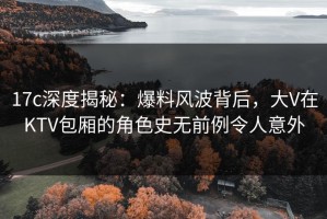 17c深度揭秘：爆料风波背后，大V在KTV包厢的角色史无前例令人意外