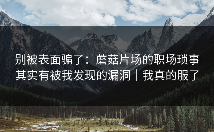 别被表面骗了：蘑菇片场的职场琐事其实有被我发现的漏洞｜我真的服了